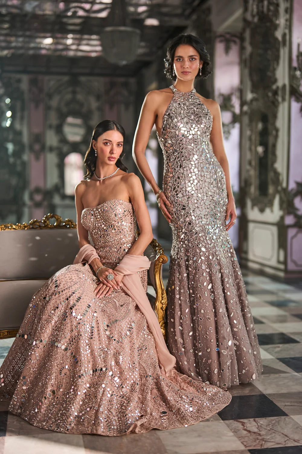 Seema Gujral - Rose Gold Mirror Work Gown