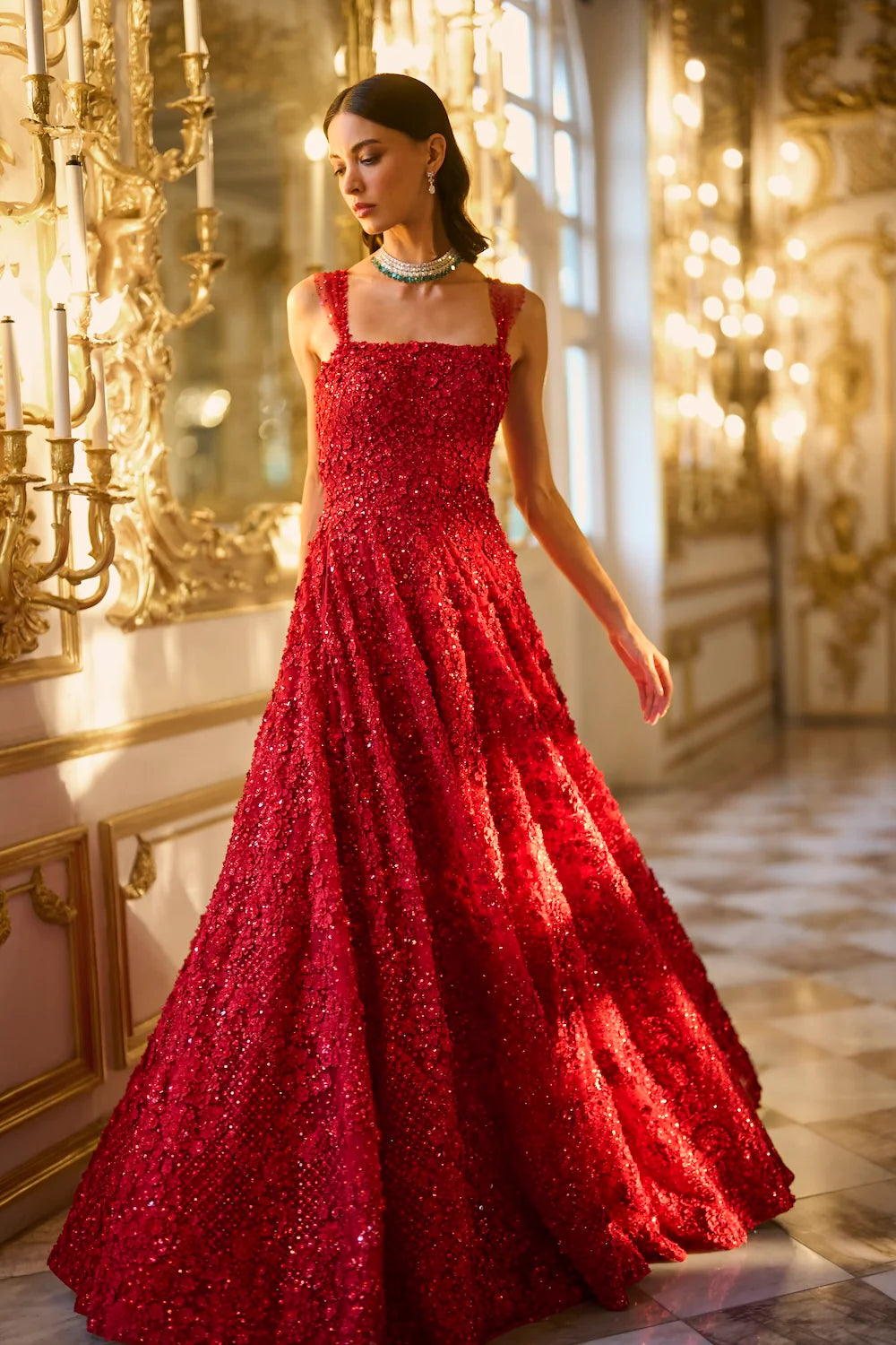 Seema Gujral - Red Three-Dimensional Gown