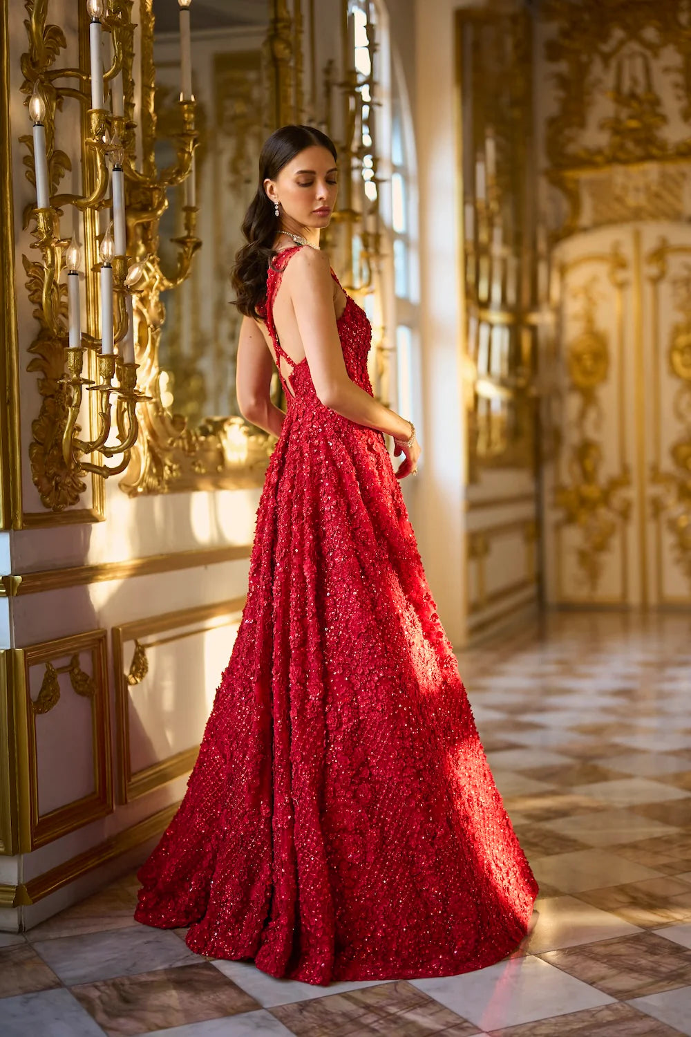 Seema Gujral - Red Three-Dimensional Gown