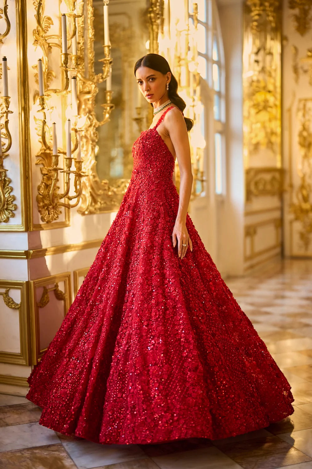 Seema Gujral - Red Three-Dimensional Gown