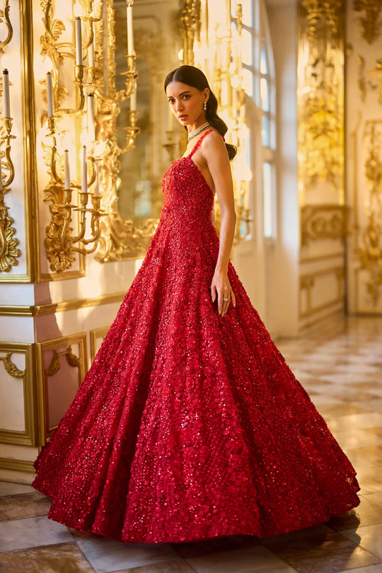 Seema Gujral - Red Three-Dimensional Gown