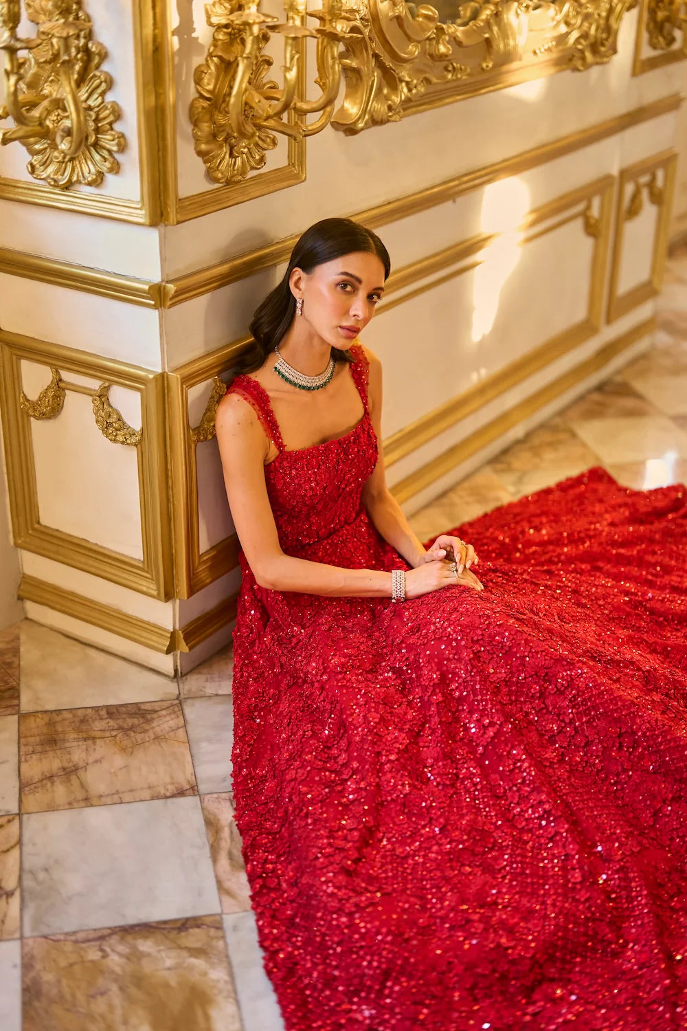 Seema Gujral - Red Three-Dimensional Gown
