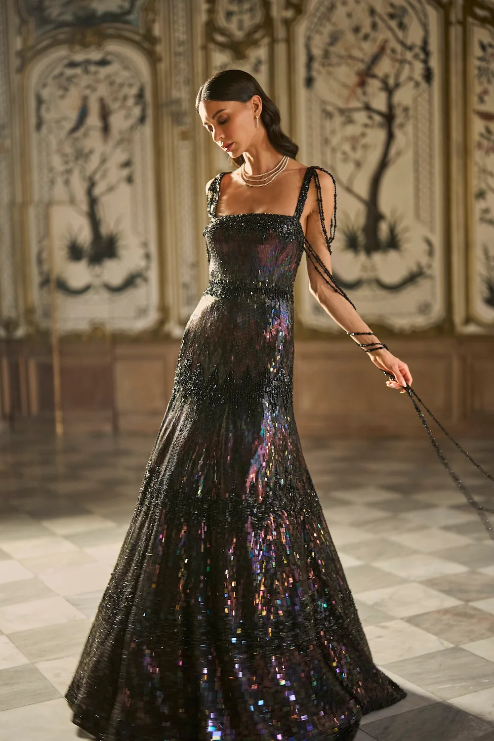 Seema Gujral - Black Multi-Coloured Sequin Gown