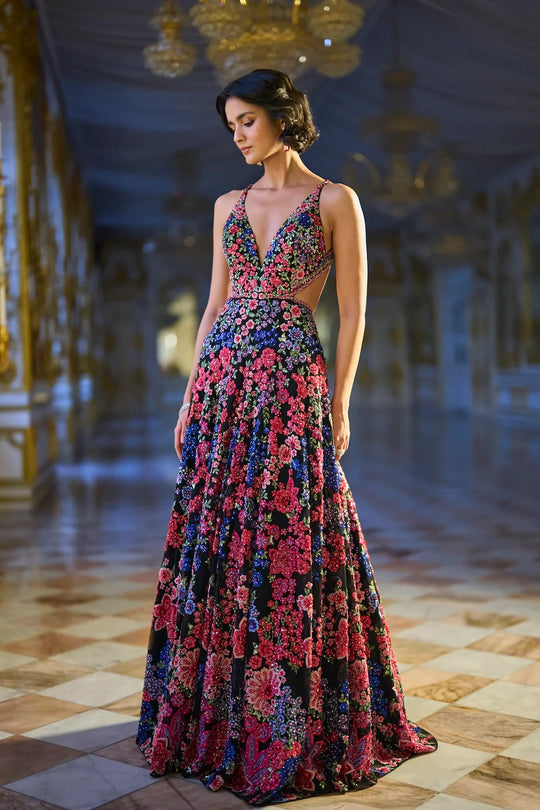 Seema Gujral - Multi-Coloured Floral Gown