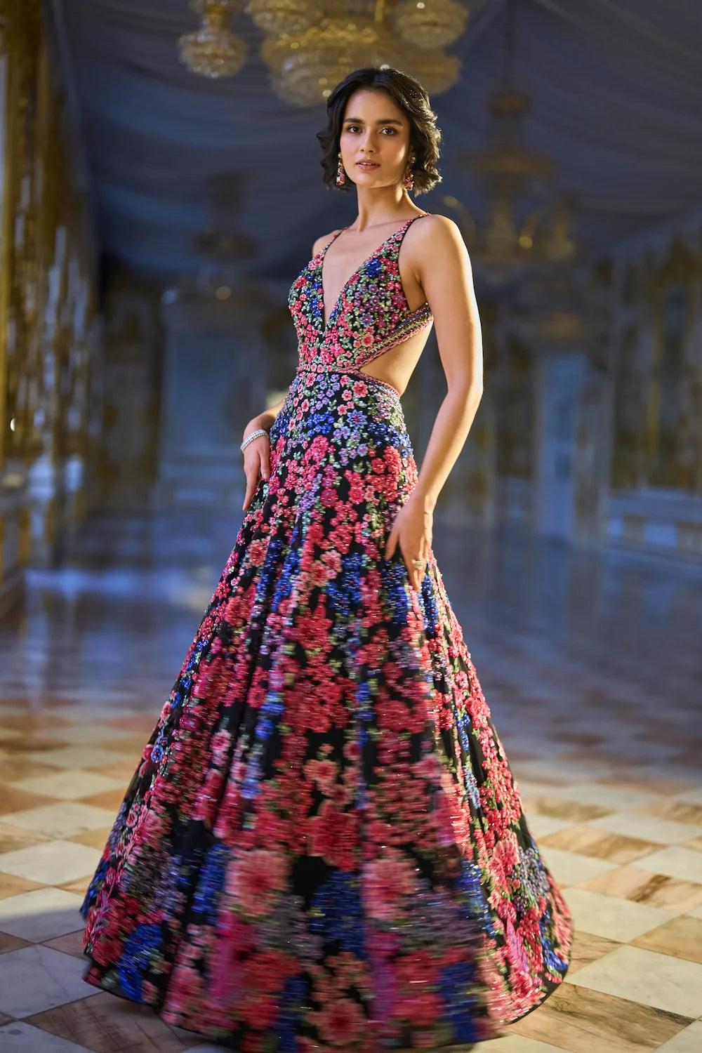 Seema Gujral - Multi-Coloured Floral Gown