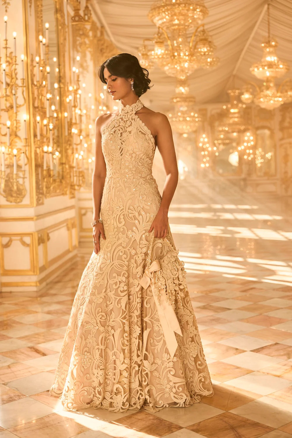 Seema Gujral - Nude Halter Neck Gown