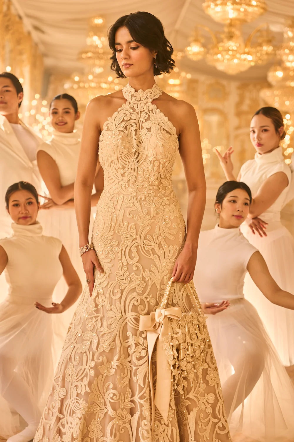 Seema Gujral - Nude Halter Neck Gown