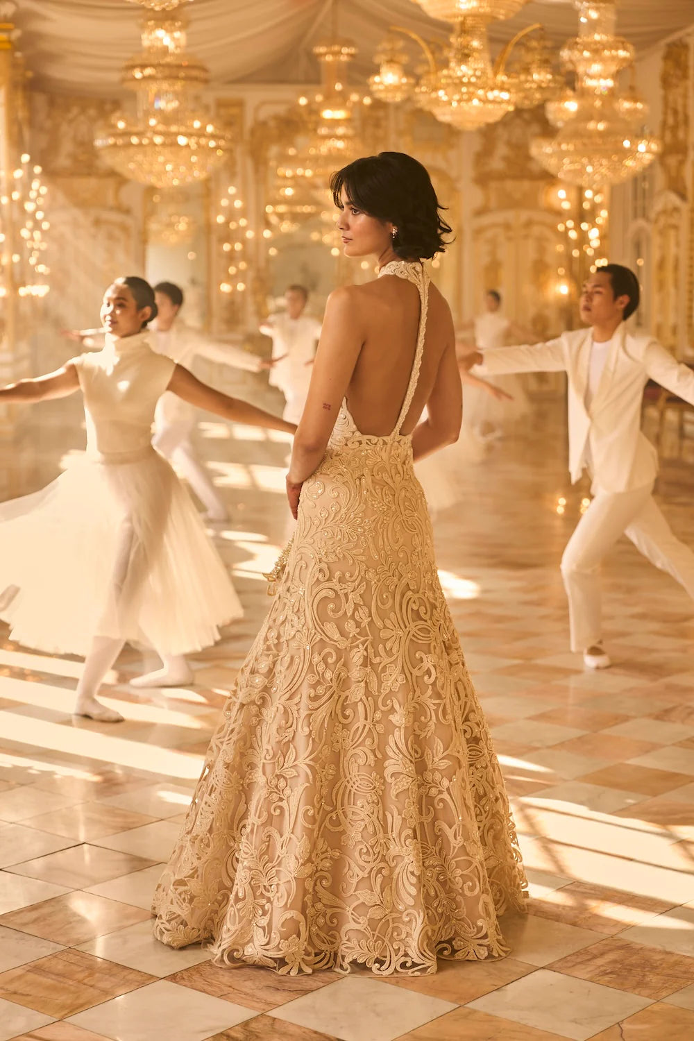 Seema Gujral - Nude Halter Neck Gown