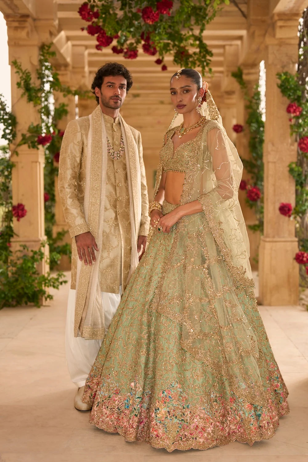 Seema Gujral - Sage Green Applique Work Lehenga Set