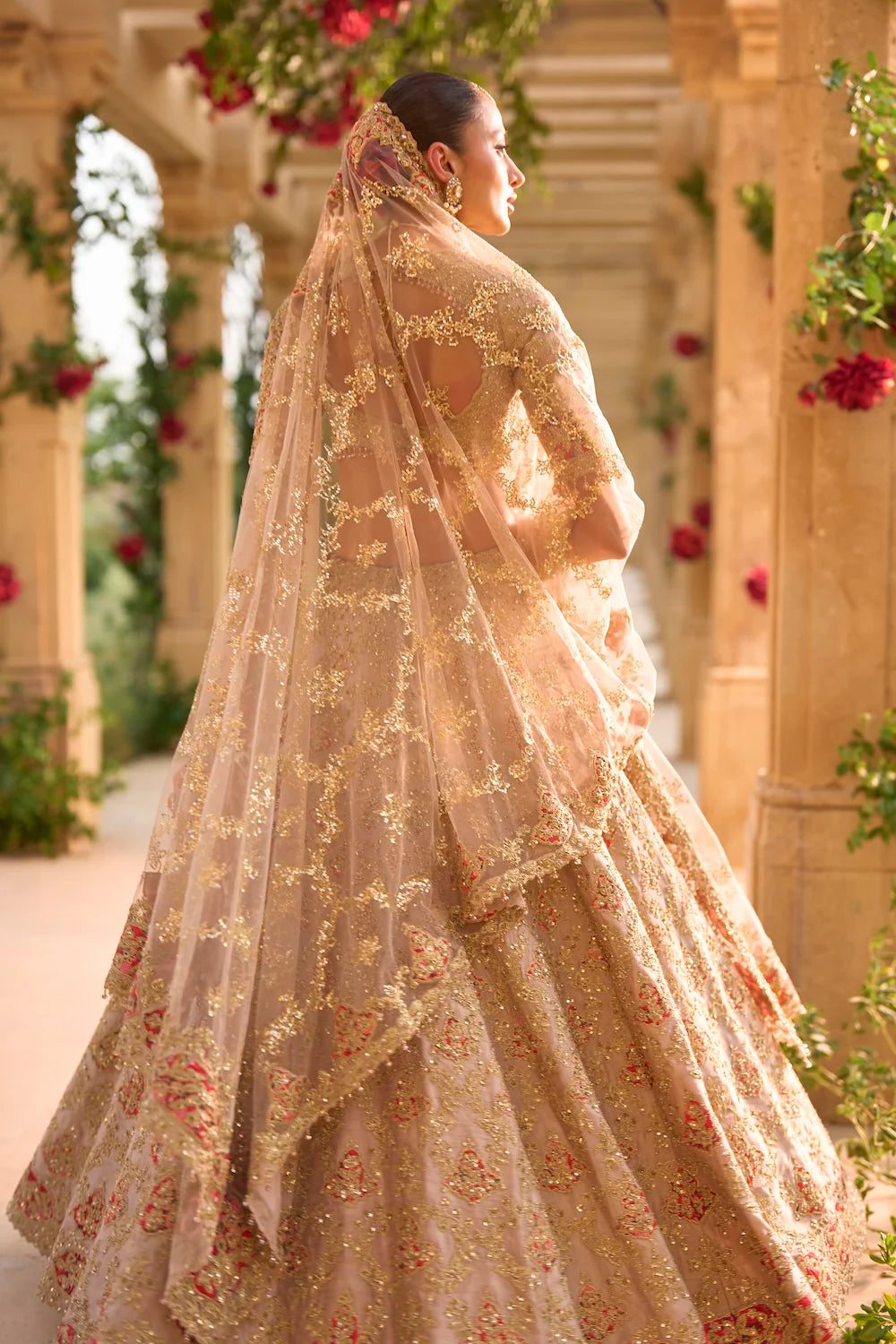 Seema Gujral - Nude Gold Applique Work Lehenga Set