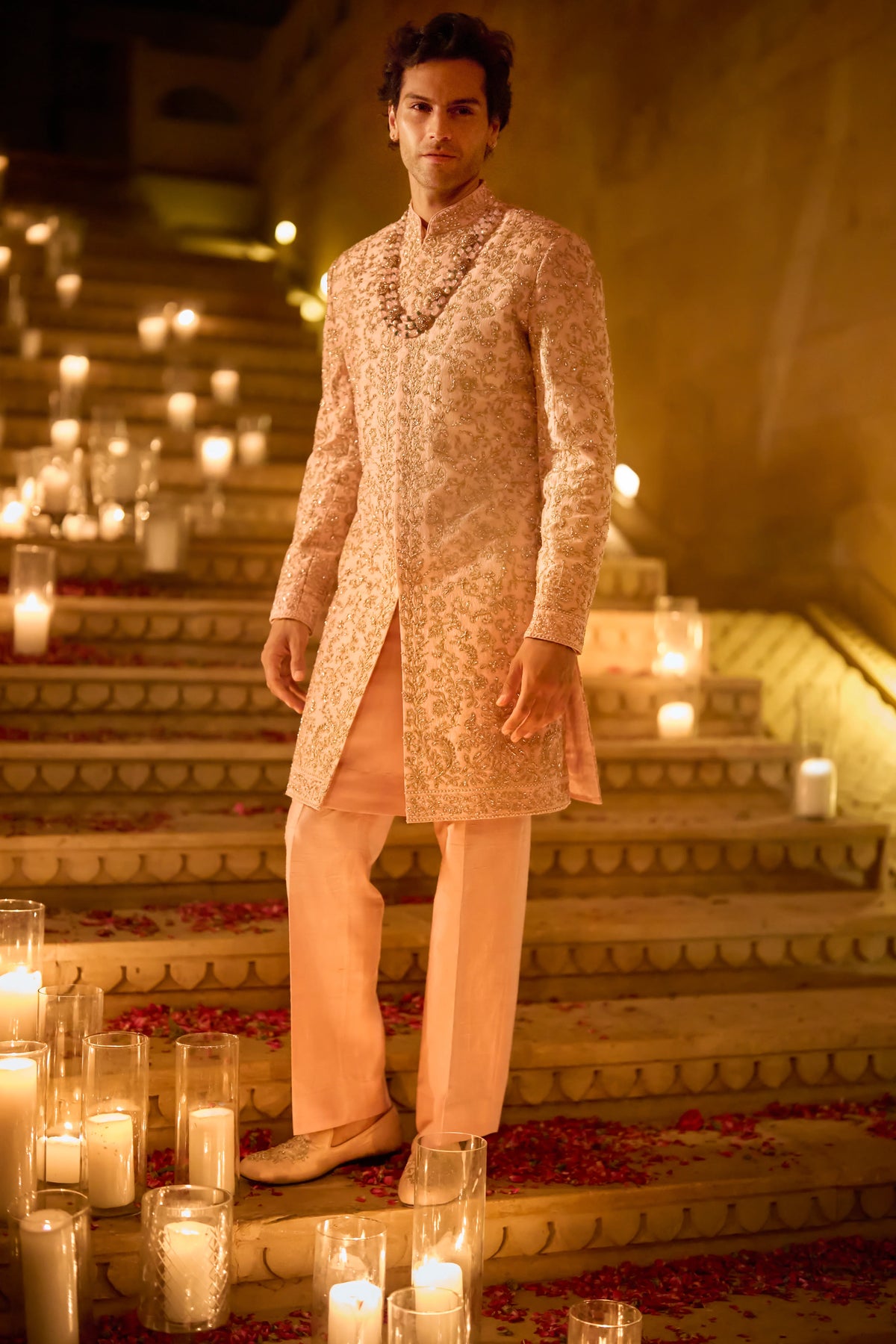 Seema Gujral - Pink Zardosi Sherwani Set