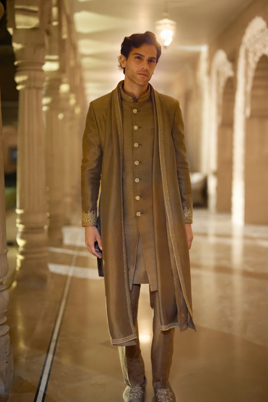 Seema Gujral - Antique Gold Sherwani Set