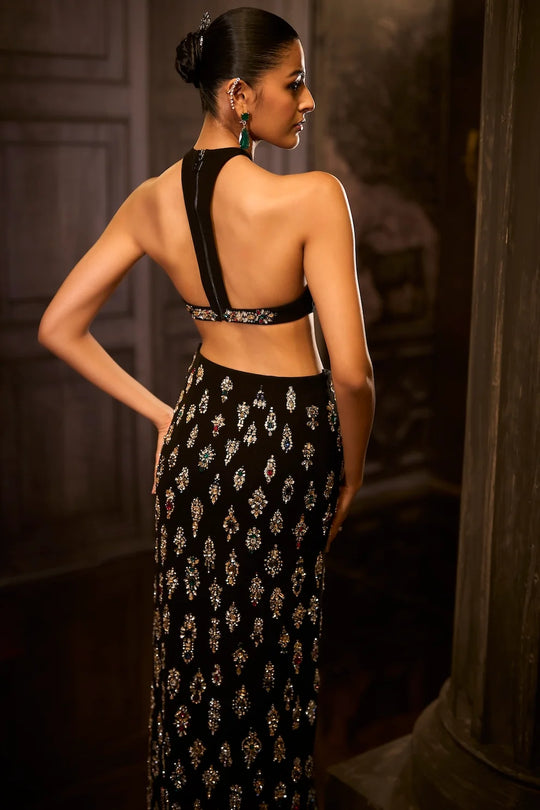 Seema Gujral - Black Crystal Skirt Set