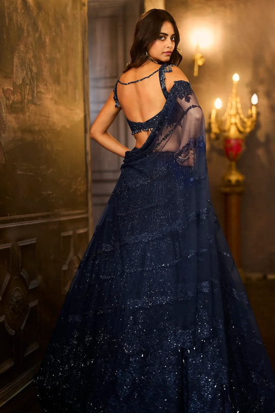 Seema Gujral - Navy Crystal Lehenga Set