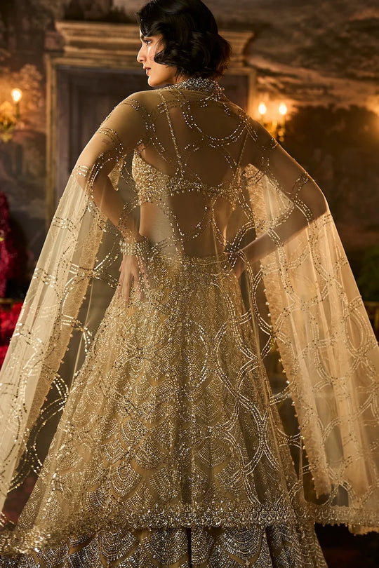 Seema Gujral - Gold Sequin &amp; Crystal Lehenga Set