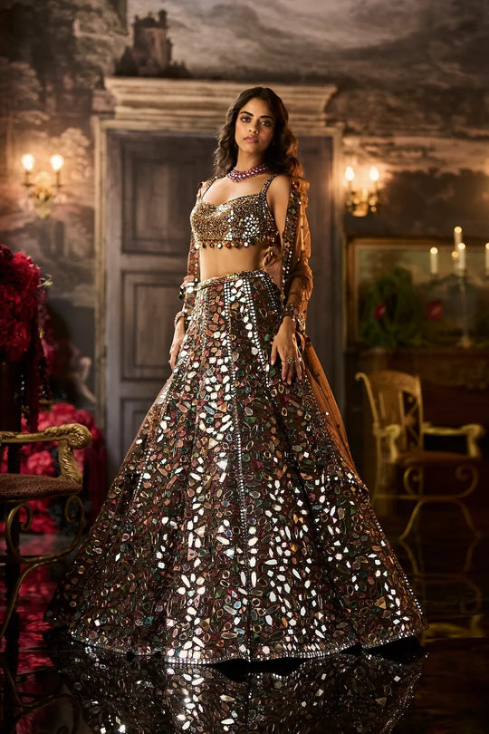 Seema Gujral - Multi-Coloured Mirror Work Lehenga Set