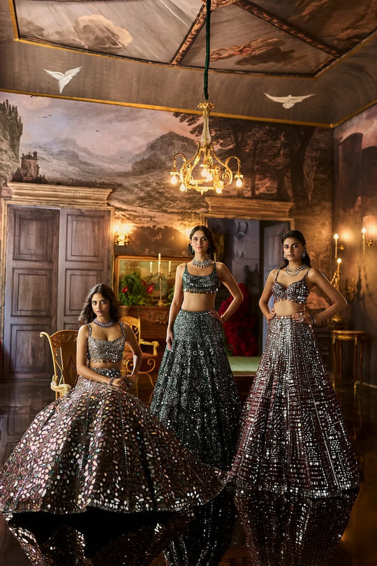 Seema Gujral - Multi-Coloured Mirror Work Lehenga Set