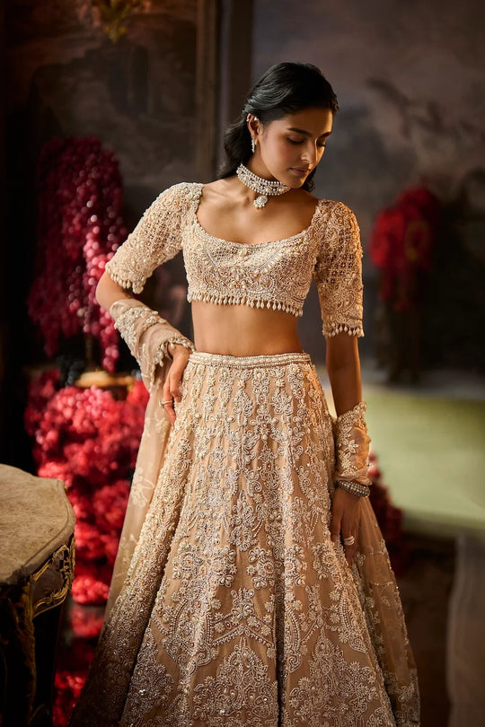 Seema Gujral - Nude Pearl Lehenga Set