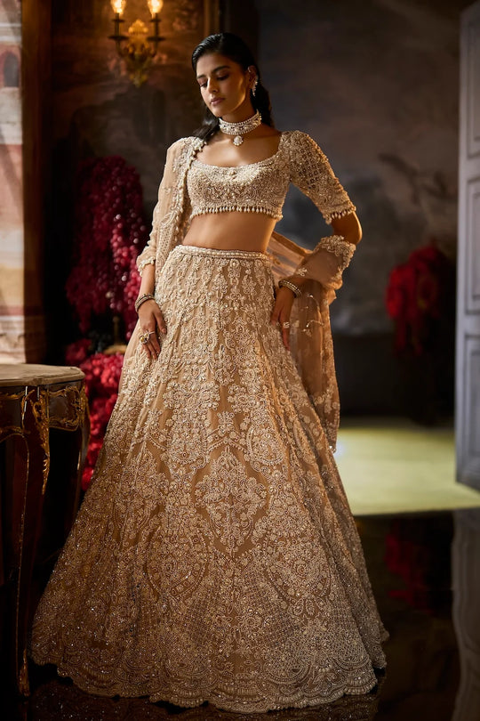 Seema Gujral - Nude Pearl Lehenga Set
