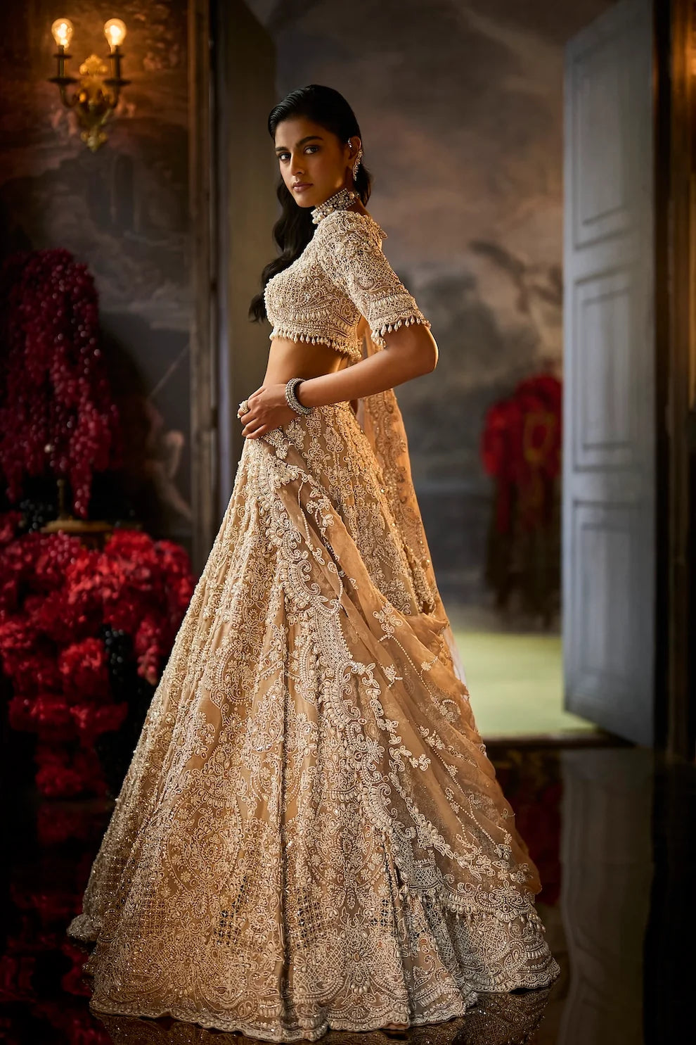 Seema Gujral - Nude Pearl Lehenga Set