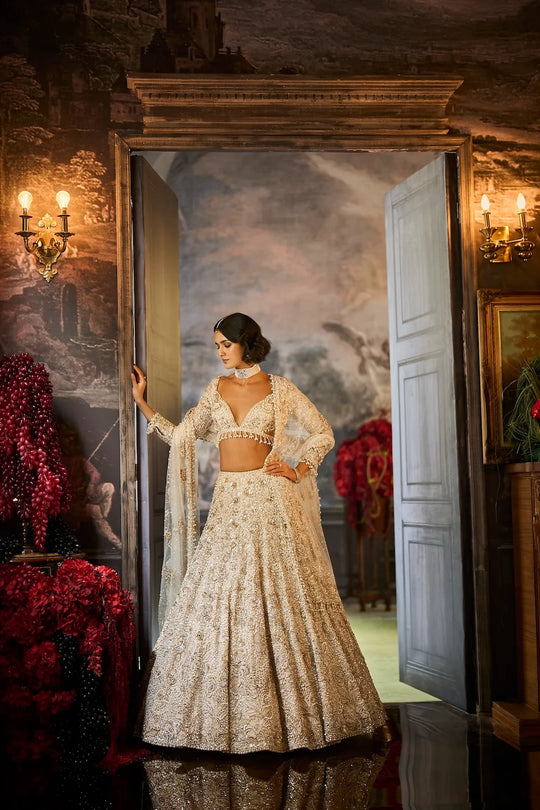 Seema Gujral - Ivory Sequin Lehenga Set