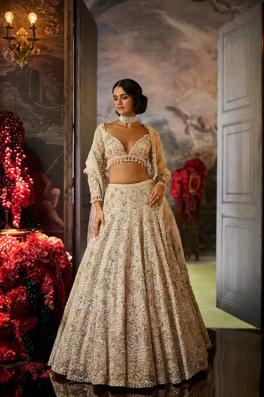 Seema Gujral - Ivory Sequin Lehenga Set