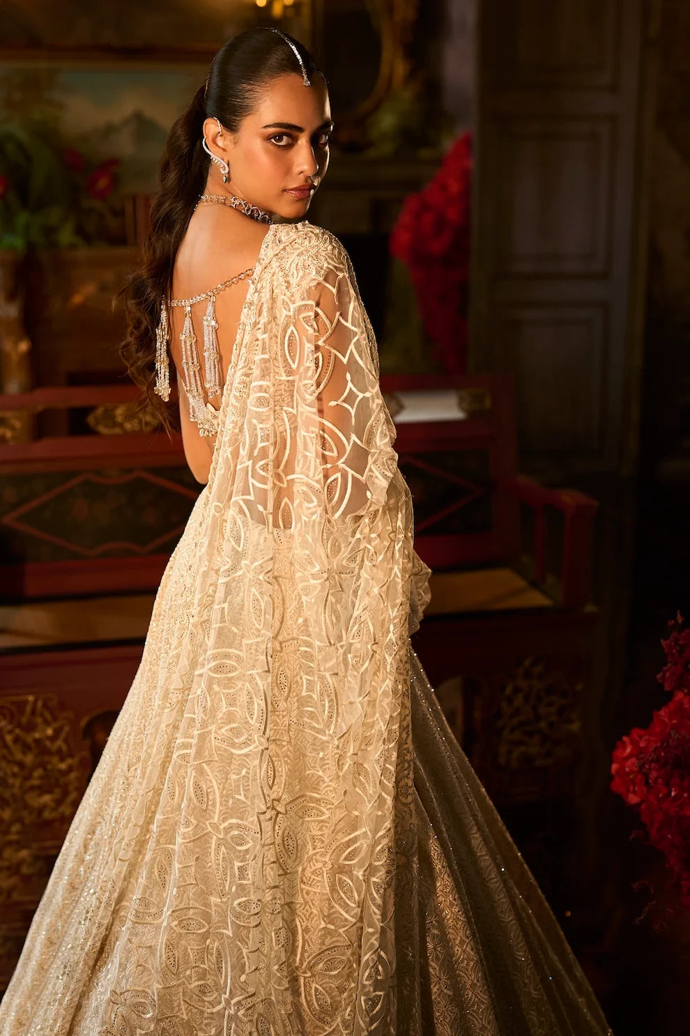Seema Gujral - Ivory Crystal Lehenga Set
