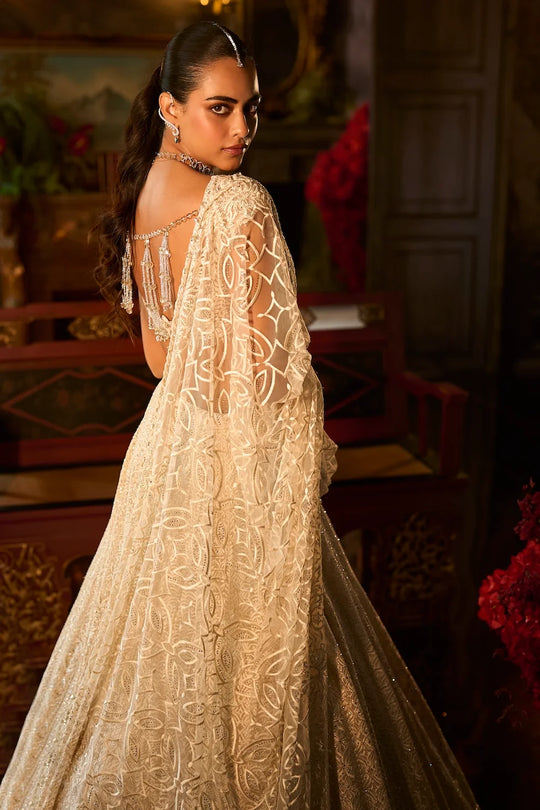 Seema Gujral - Ivory Crystal Lehenga Set