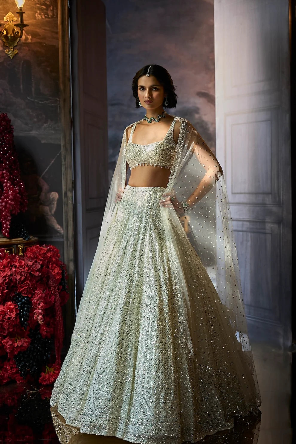 Seema Gujral - Milky White Sequin Lehenga Set