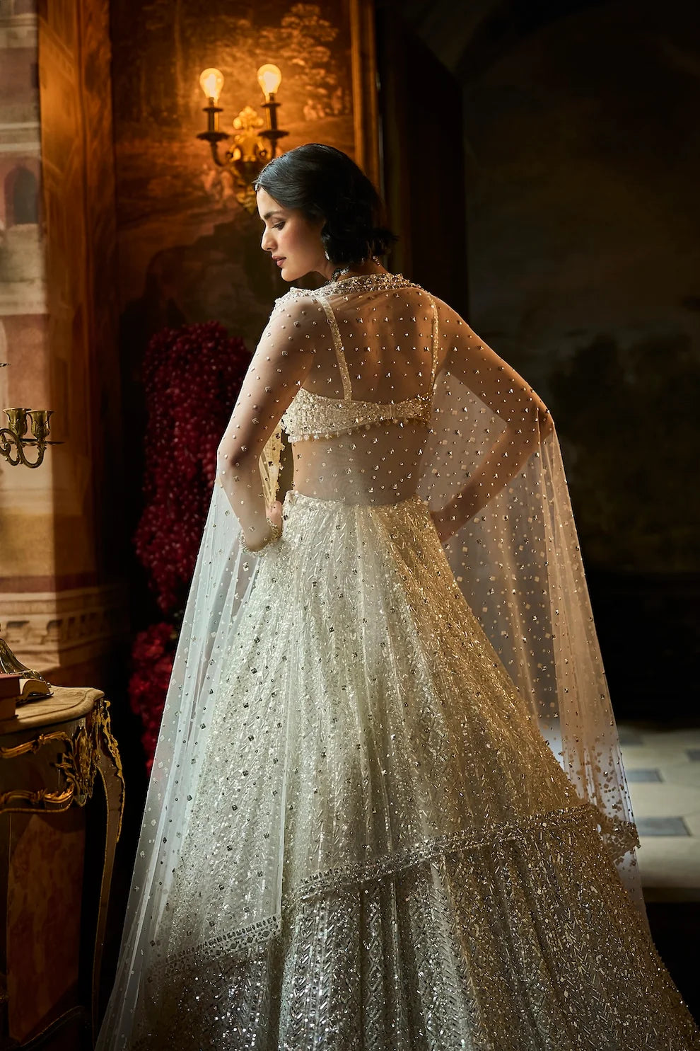 Seema Gujral - Milky White Sequin Lehenga Set