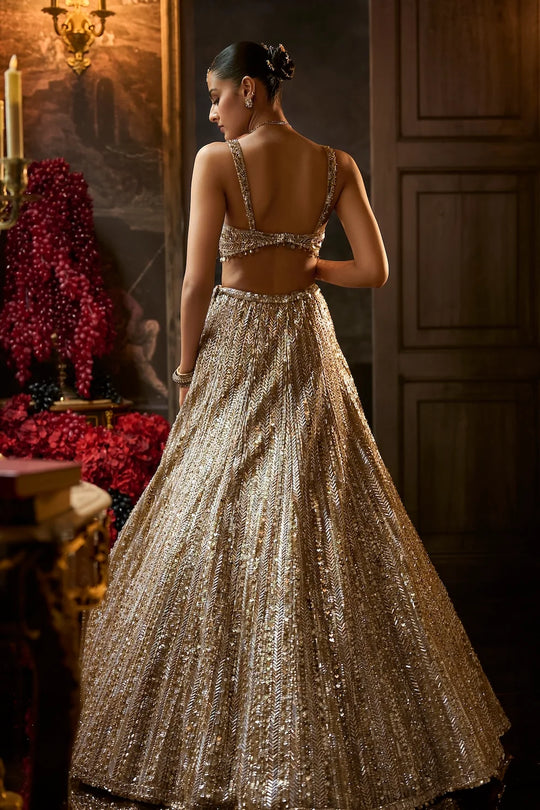 Seema Gujral - Gold Silver Lehenga Set