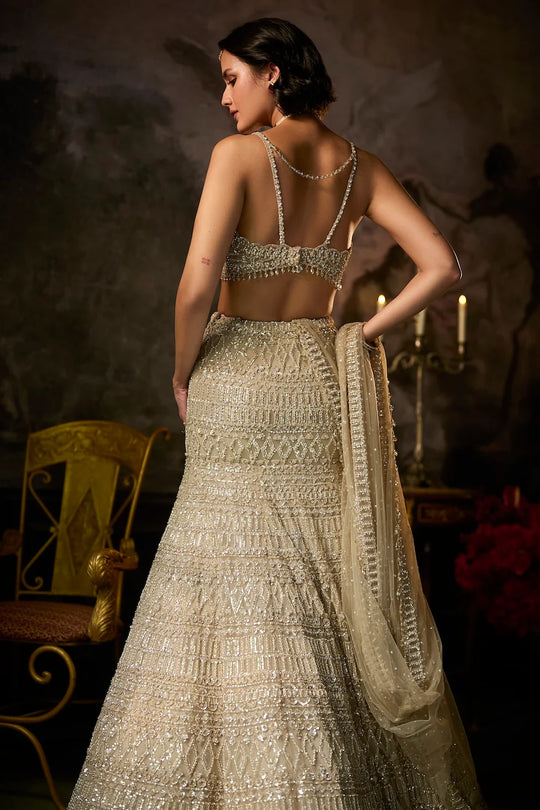 Seema Gujral - Champagne Nude Fit &amp; Flare Skirt Set