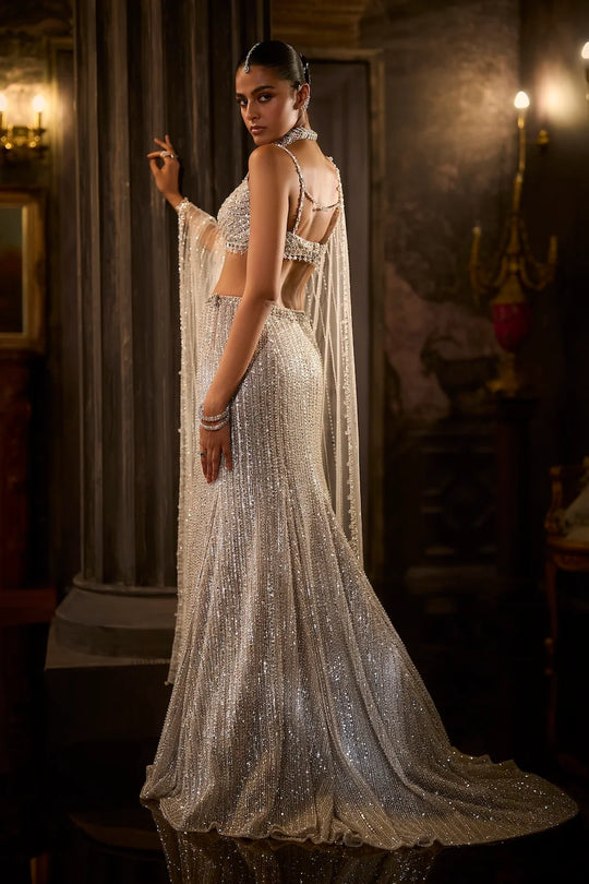 Seema Gujral - Silver Fit &amp; Flare Trail Skirt Set