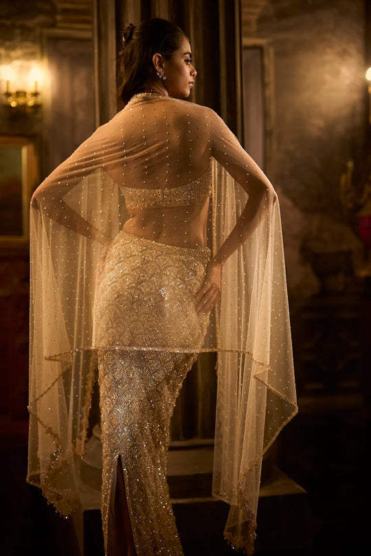 Seema Gujral - Light Gold Skirt Set