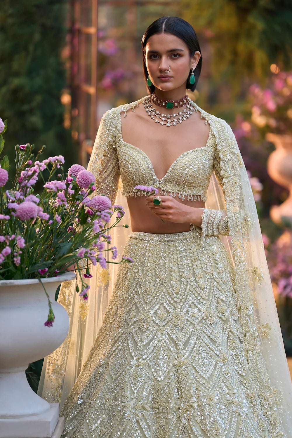 Seema Gujral - Sage Green Sequin Lehenga Set