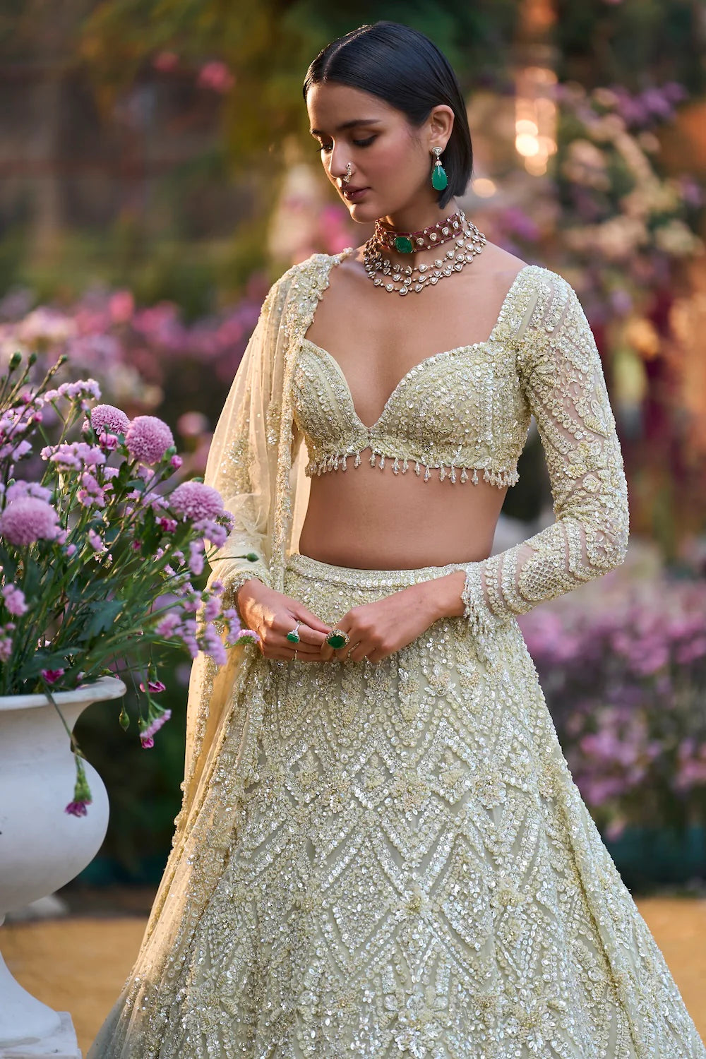 Seema Gujral - Sage Green Sequin Lehenga Set