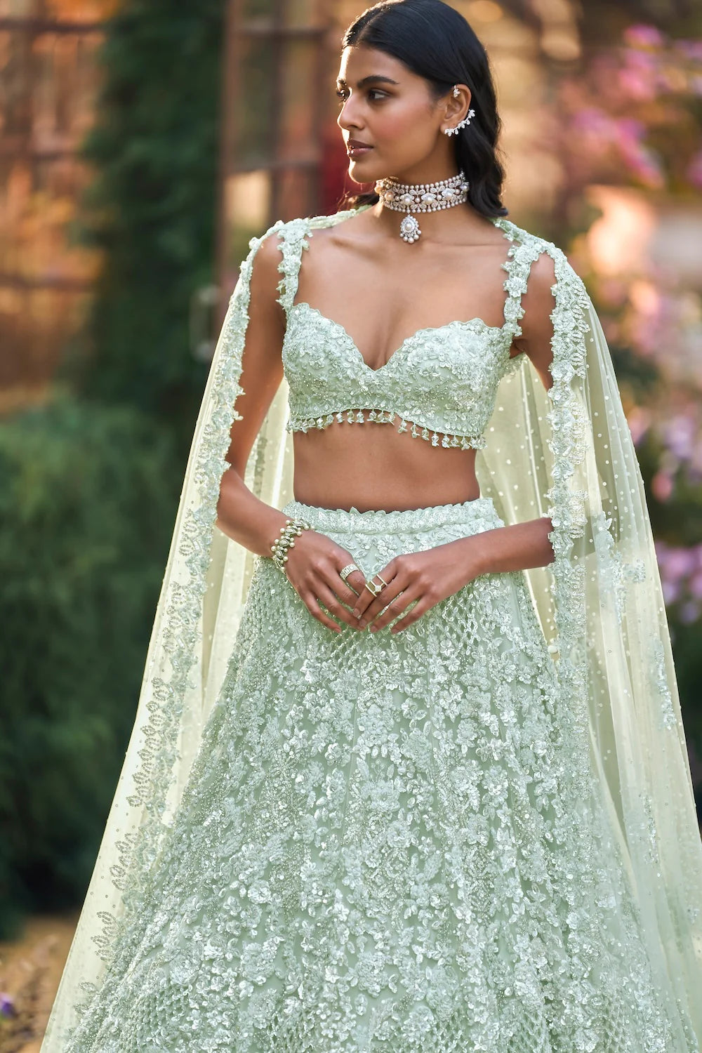 Seema Gujral - Soft Aqua Sequin Lehenga Set