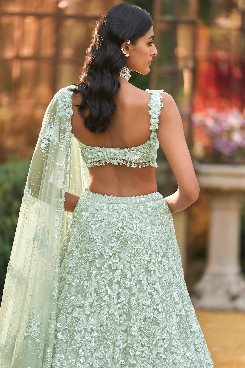 Seema Gujral - Soft Aqua Sequin Lehenga Set