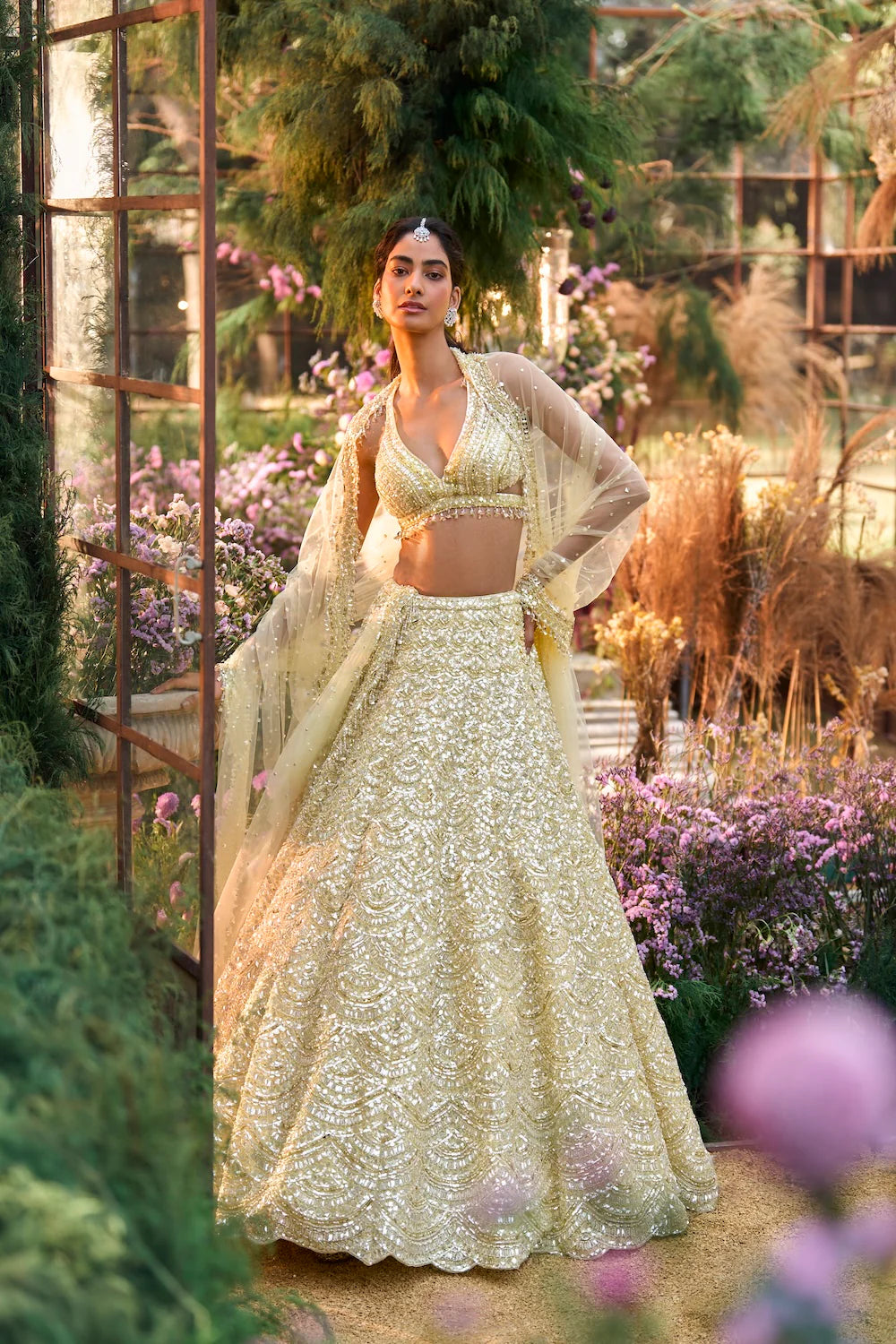 Seema Gujral - Lemon Yellow Sequin Lehenga Set