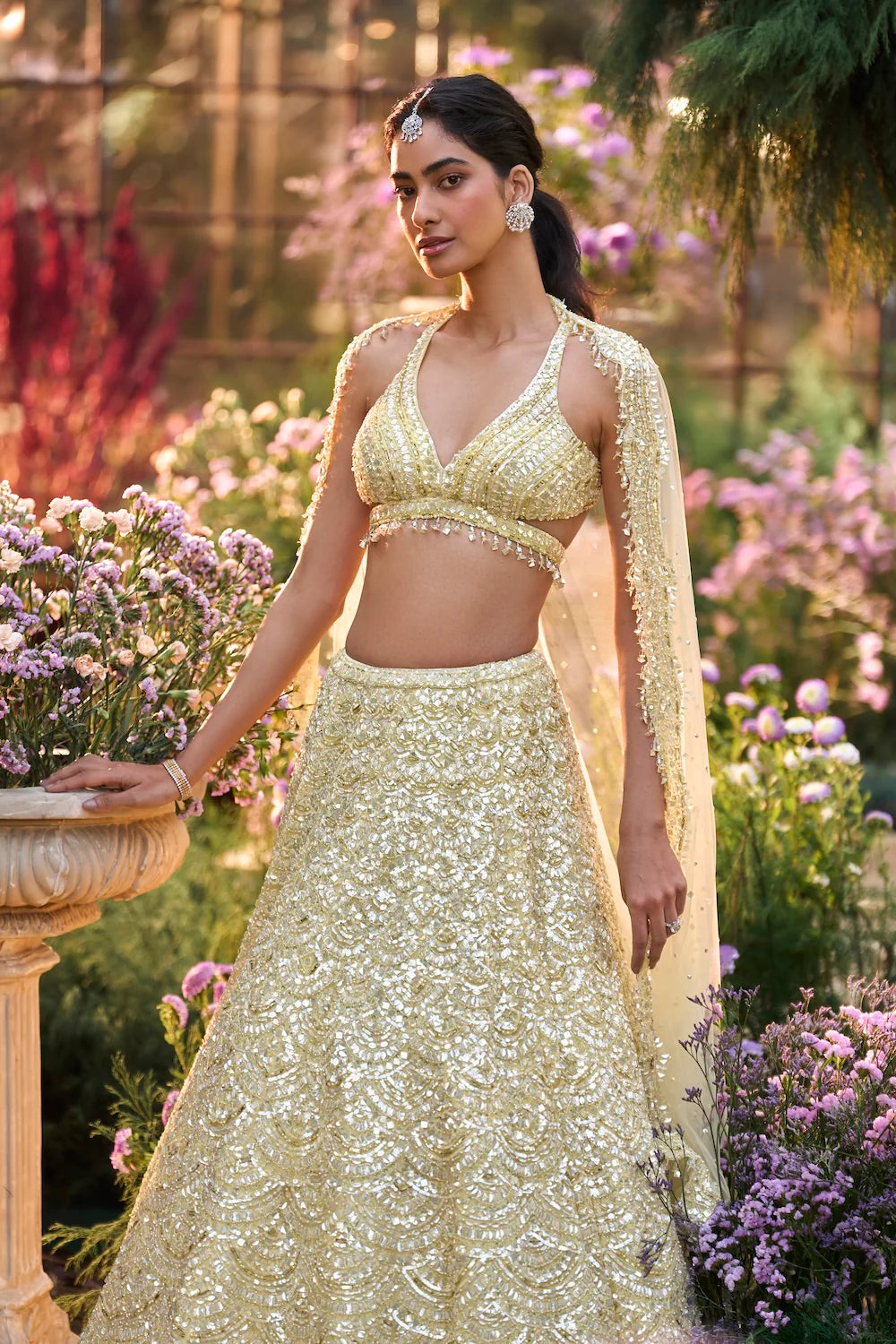 Seema Gujral - Lemon Yellow Sequin Lehenga Set