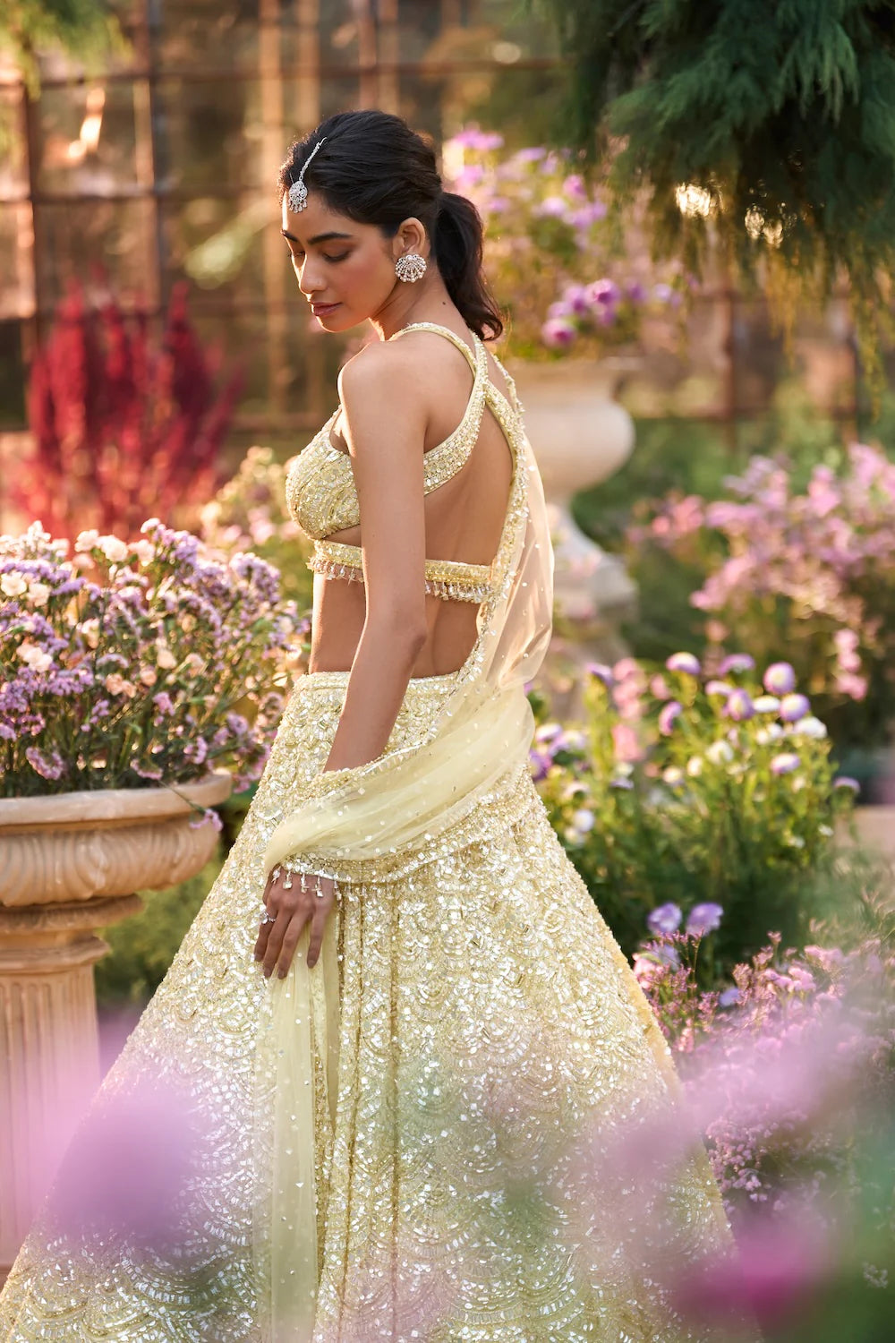 Seema Gujral - Lemon Yellow Sequin Lehenga Set