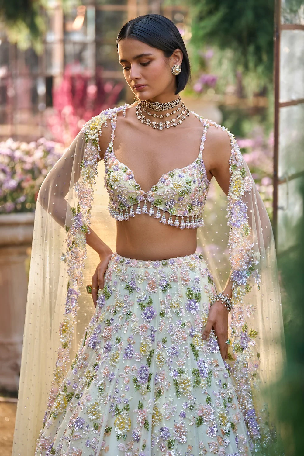 Seema Gujral - Butter Yellow Sequin Lehenga Set