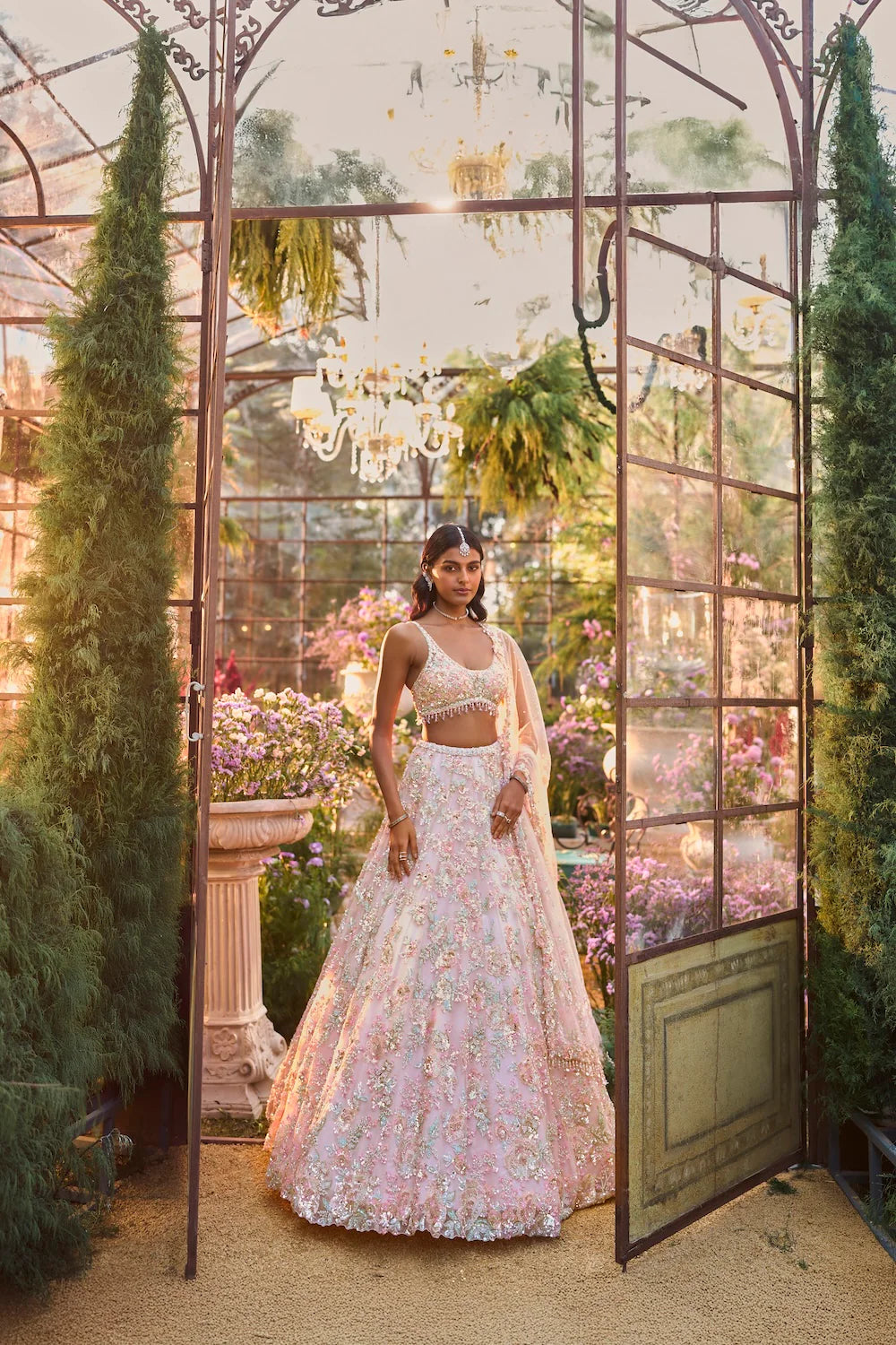 Seema Gujral - Light Pink Sequin Lehenga Set