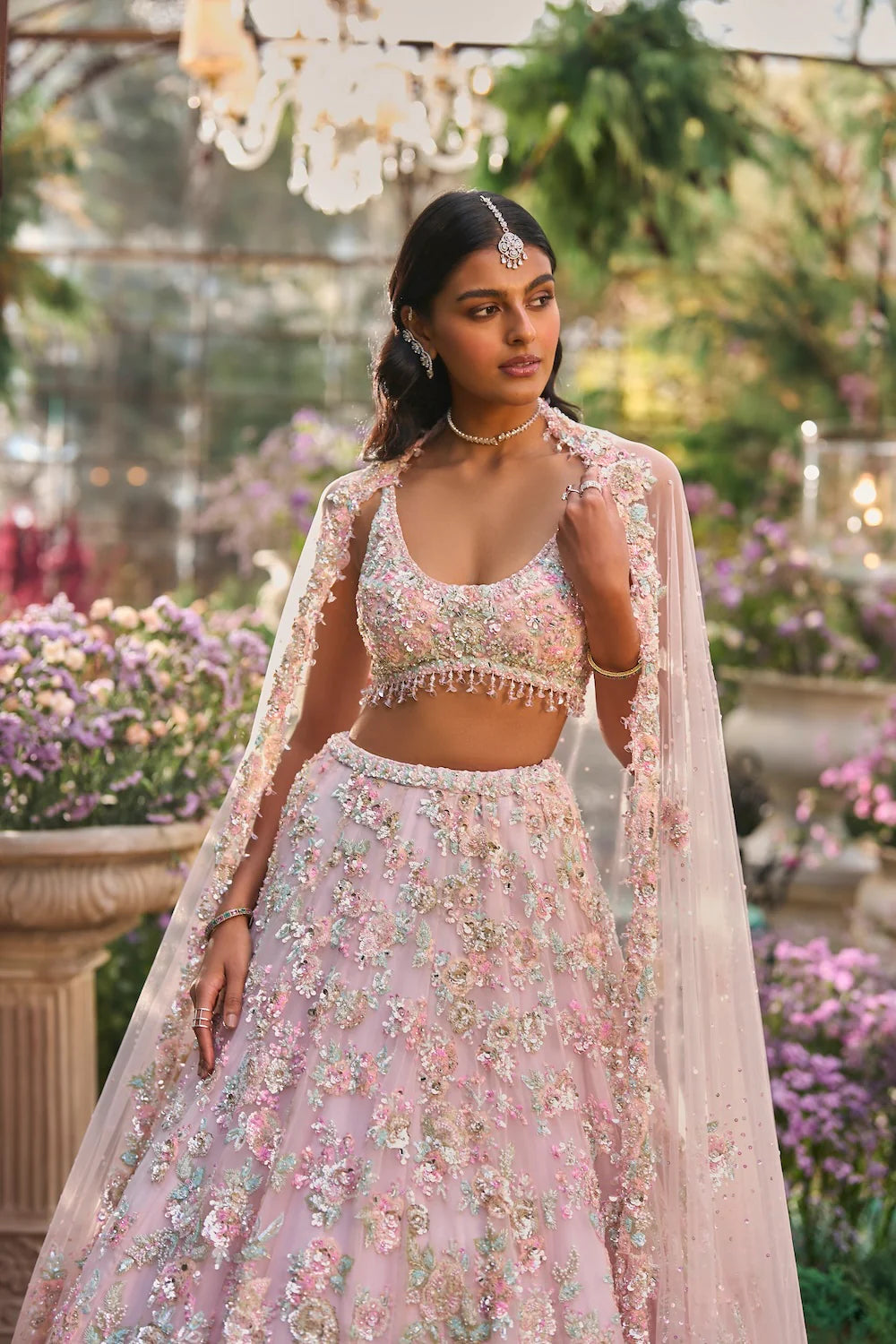 Seema Gujral - Light Pink Sequin Lehenga Set