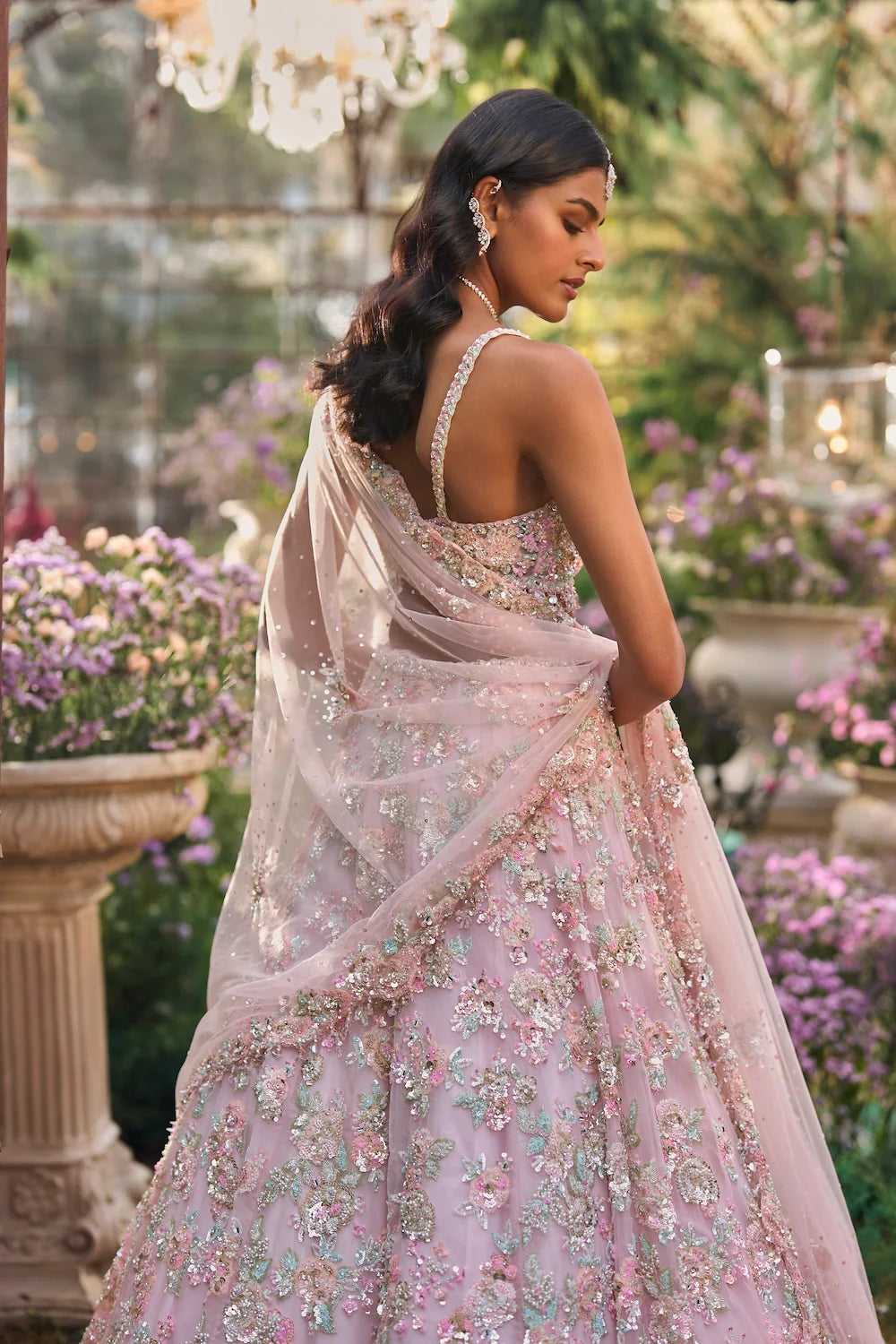 Seema Gujral - Light Pink Sequin Lehenga Set