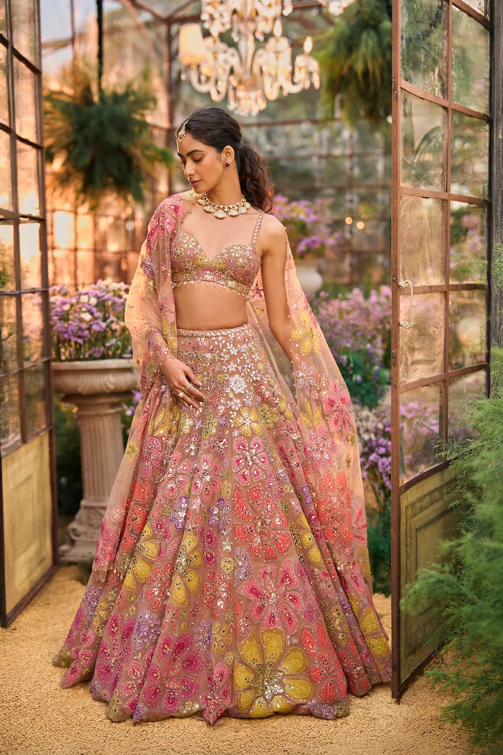 Seema Gujral - Coffee Floral Lehenga Set
