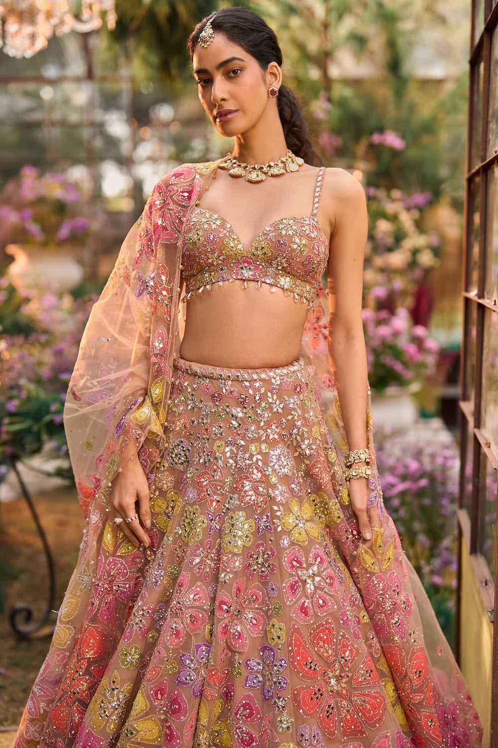 Seema Gujral - Coffee Floral Lehenga Set