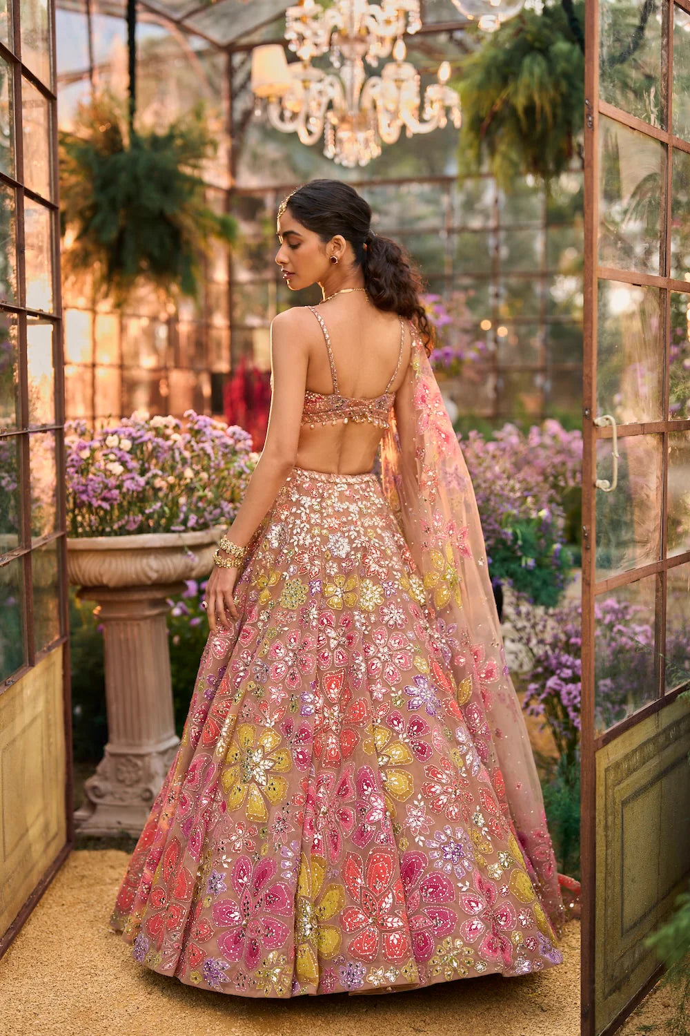 Seema Gujral - Coffee Floral Lehenga Set