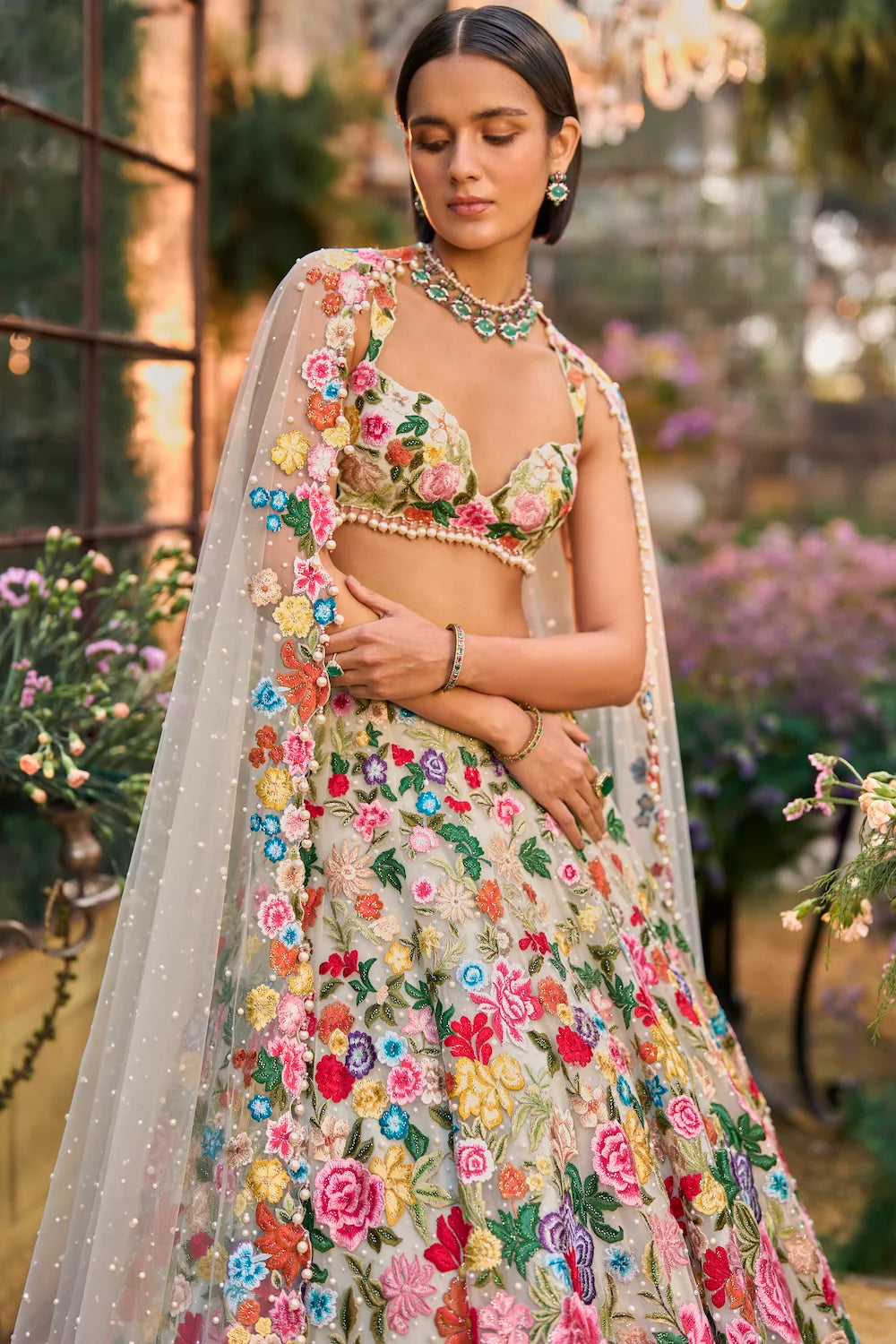 Seema Gujral - Multi-Coloured Floral Lehenga Set