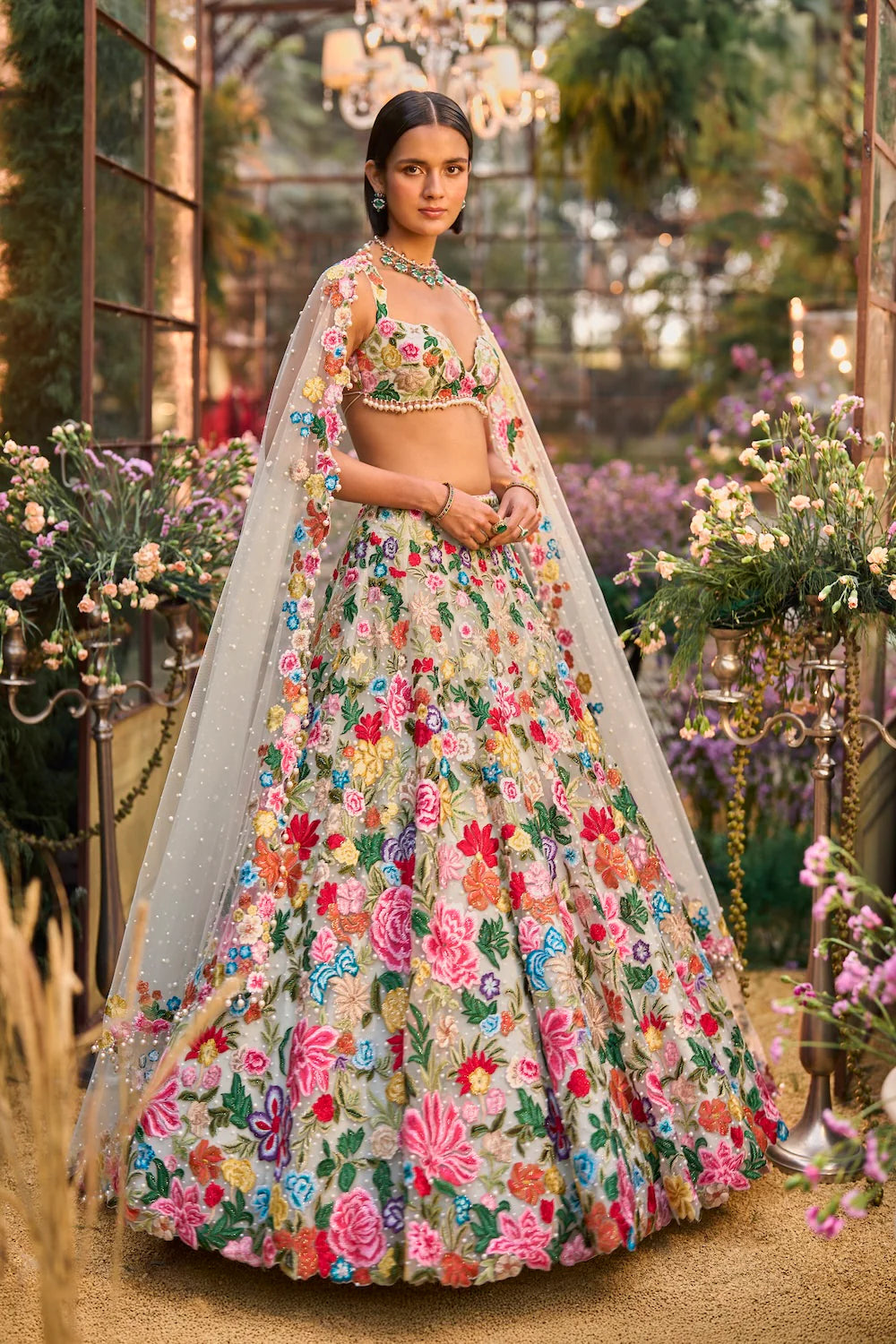 Seema Gujral - Multi-Coloured Floral Lehenga Set